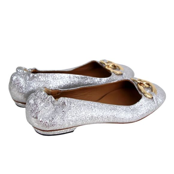 Gianna Meliani METALLIC SILVER GENUINE LEATHER FLAT BALLET SLIP ON SHOES Sz 38 - Picture 5 of 10